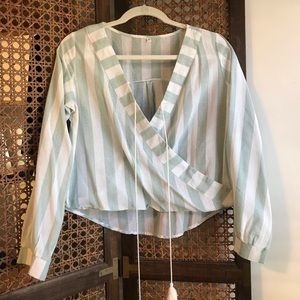 NWOT Mint Stripe Wrap Blouse